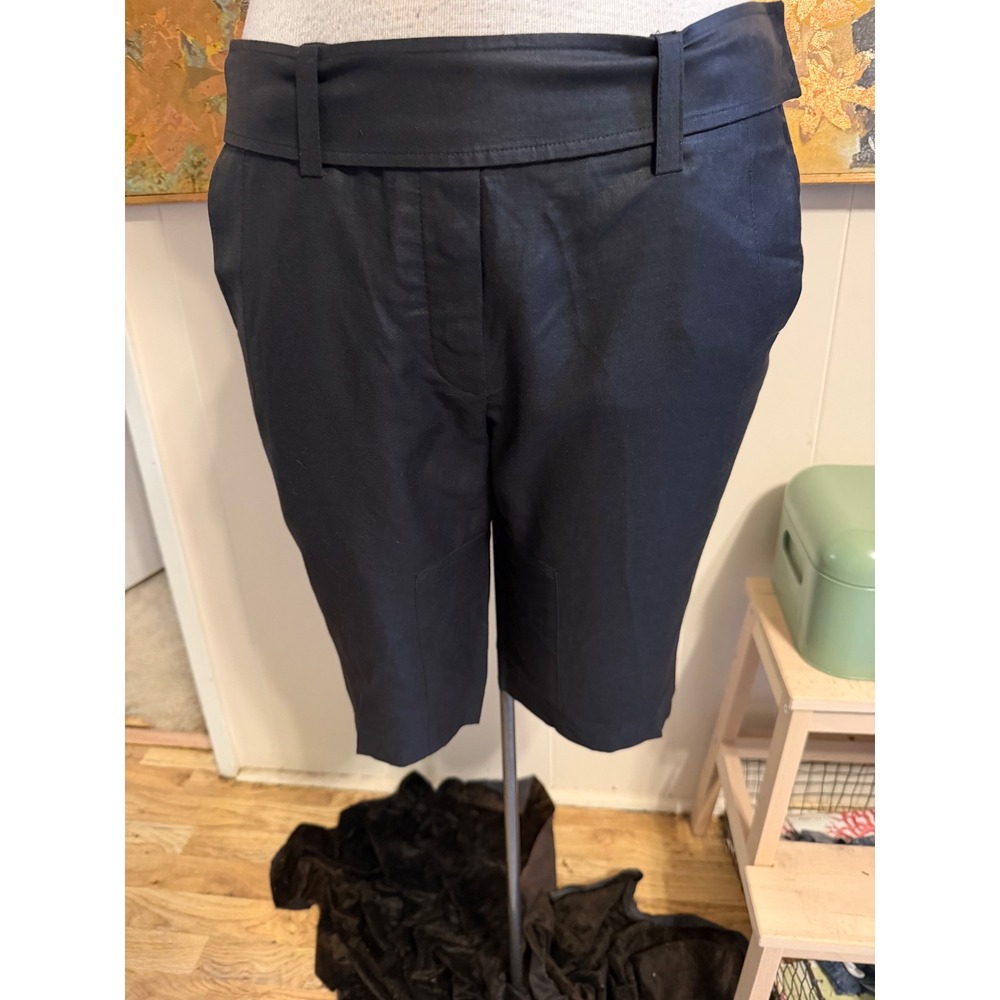 Tufi Duek Black Linen Bermuda Shorts Tailored Knee Length Dress Shorts 42 10